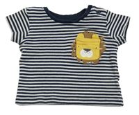 Tmavomodro-biele pruhované rebrované tričko s lvem Matalan