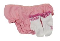 2 set - růžové kalhotky s volánky + bílo-růžové ponožky 