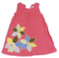 Lososové plátenné šaty s kvetmi Mini Boden