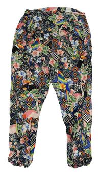 Černo-barevné vzorované volné kalhoty s ptáčky H&M