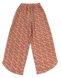 Oranžovo-růžové květované volné kalhoty Zara