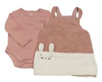 2set - ružové body + ružovo-biele svetrové šaty s  s králikom F&F