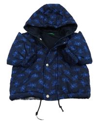 Tmavomodrá zimní bunda s medvídky a kapucí Benetton