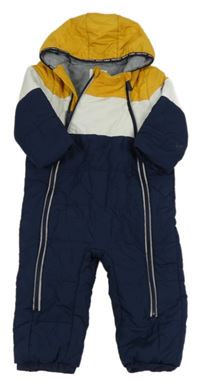 Tmavomodro-žlto-biela šušťáková zimná kombinéza s kapucňou C&A