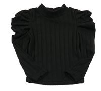 Čierne rebrované úpletové tričko Shein