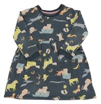 Tmavomodré teplákové šaty se zvířátky Nutmeg