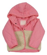 Růžovo-smetanová šusťákovo/huňatá zateplená bunda s kapucí Topomini