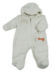 Biela fleecová zateplená kombinéza s medvídkem Pú a kapucňou Disney