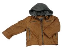 Hnědo-šedá koženková bunda s teplákovou kapucí C&A