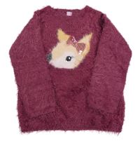 Vínový chlpatý sveter s laní Dopodopo