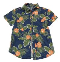 Tmavomodro-zeleno-růžová květovaná košile Primark