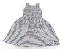 Bielo-tmavomodré pruhované šaty s obrázkami Kids