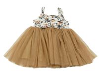 Bielo-béžové kvetované šaty s tylovou sukní Shein