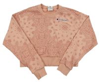 Ružová vzorovaná crop mikina s logom Champion