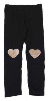 Černo-zlaté zateplené legíny se srdíčky H&M