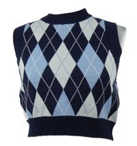 Dámska tmavomodro-svetlomodrá károvaná svetrová crop vesta H&M