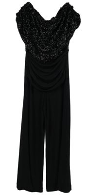 Dámský černý kalhotový overal s flitrovým živůtkem 