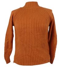 Dámsky tehlový rebrovaný sveter so stojačikom