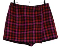 Dámská černo-červeno-růžová kostkovaná pletená skort sukně Primark 