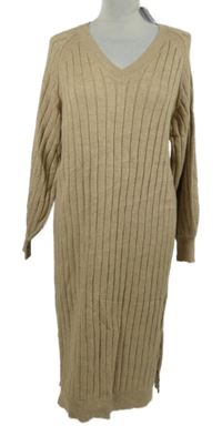 Nové - Dámské béžové žebrované svetrové šaty Next 