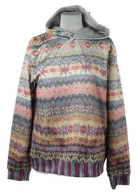 Dámska modro-ružovo-zelená vzorovaná mikina s kapucňou
