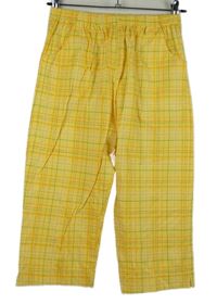 Dámské žluté kostkované pyžamové capri kalhoty 