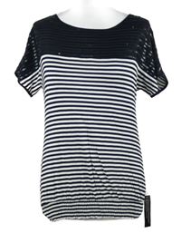 Nové - Dámská tmavomodro-bílá pruhovaná halenková tunika s flitry Jasper Conran