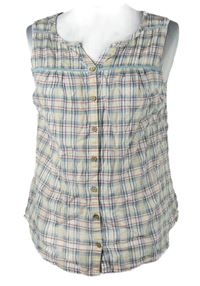 Dámska světlemodro-béžovo-červená kockovaná blúzka Mantaray