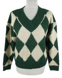Dámský khaki-smetanový károvaný vlněný svetr Primark 