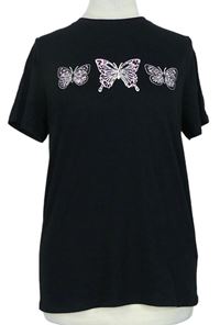 Dámske čierne tričko s motýlikmi New Look