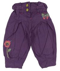 Fialové plátěné podšité kalhoty s motýlkem a kytičkou M&S