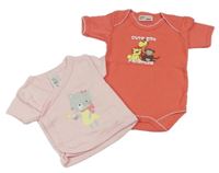2set- světlerůžové tričko s kočkou+ růžové se zvířátky 