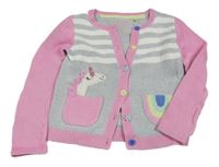 Bielo-sivo-ružový prepínaci sveter s prúžkami a jednorožcom TU