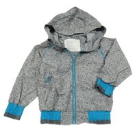 Svetlošedá -modrá šušťáková podšitá bunda s obrázkami a kapucňou