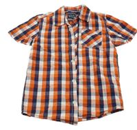 Tmavomodro-bílo-oranžová kostkovaná košile C&A