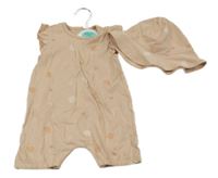 Nové - 2 set - ružový kraťasový overal s mušlemi + klobouček