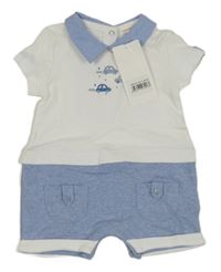 Modro-biely overal s autami a golierikom