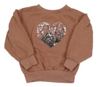 Růžovo-hnědá mikina se srdcem a flitry Next