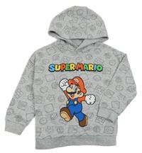 Svetlosivá vzorovaná mikina so Super Mariem a kapucňou