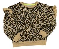 Meruňkovo-čierna leopardí oversize mikina s volánikmi Matalan