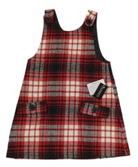 Červeno-černo-bílé kostkované laclové šaty s kapsami Dunnes stores