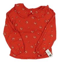 Červené květované triko s límečkem Dunnes stores 