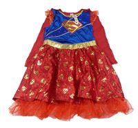 Kostým - 2set - Modro-červené sametovo/saténové šaty + plášt - Supergirl Tu