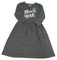 Nové - Tmavošedé melírované bavlněné šaty s nápisem Pep&Co