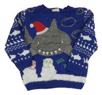 Modro-vzorovaný sveter so žralokom George