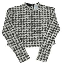 Nové - Bielo-čierne vzorované trblietavé crop tričko Primark