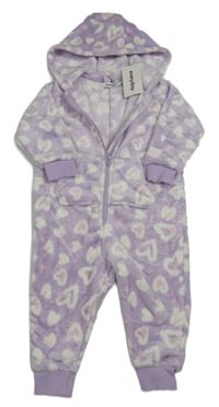 Nové - světlefialová chlupatá kombinéza se srdíčky a kapucí Everyday 