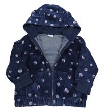 Tmavomodrá sametová puntíkatá propínací mikina s kapucí Next