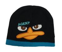 Černo-modrá pletená čepice s Angry Birds 