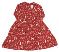 Nové - Červené bavlněné šaty se sněhuláky a barevnými vločkami Next